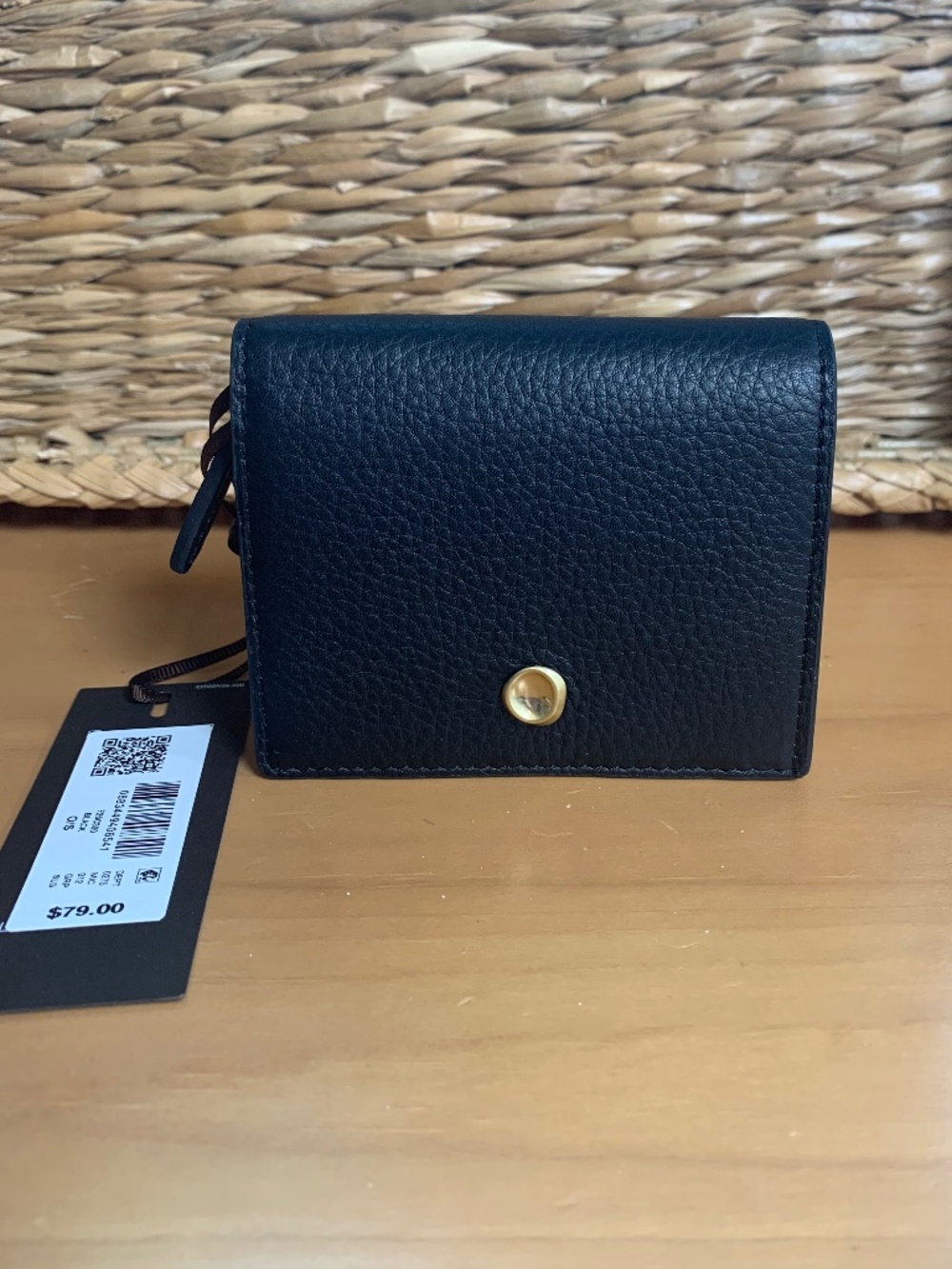 Citrine black mini leather zip wallet NWT